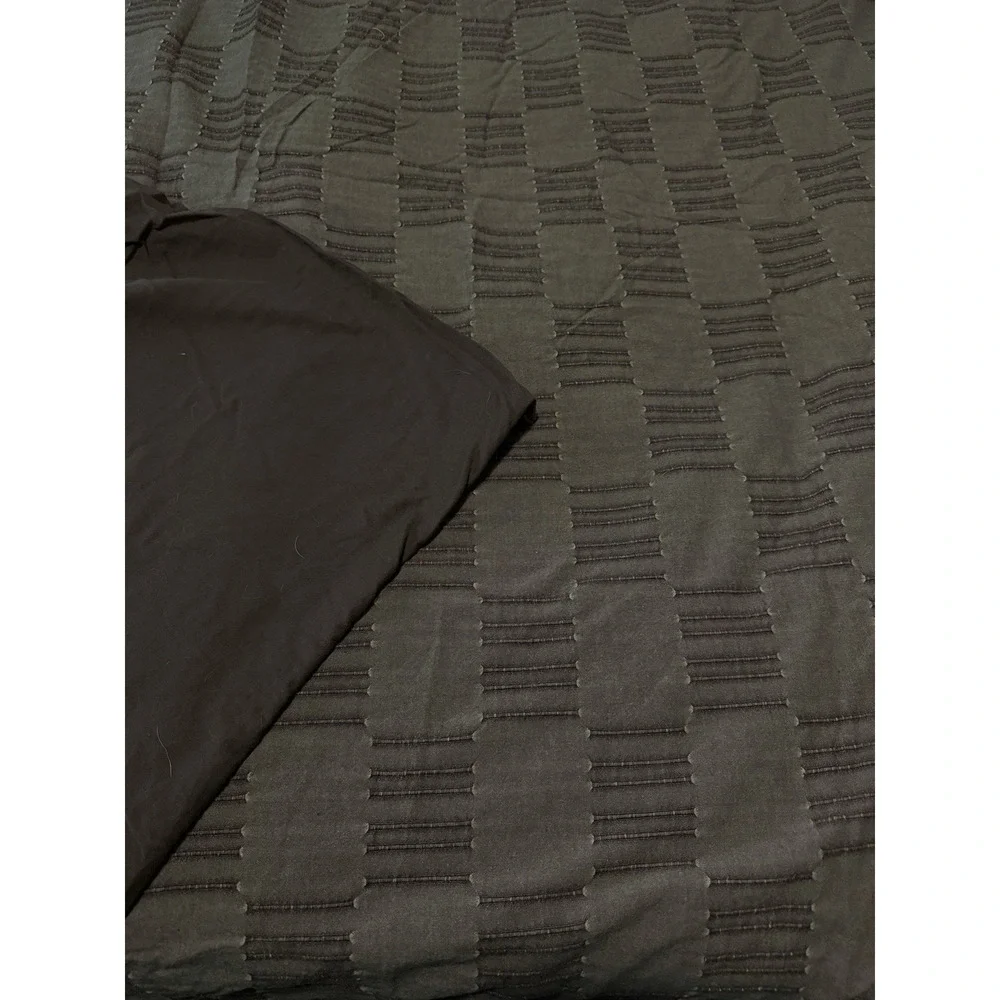 Dansk Full Queen Duvet Cover & 2 Shams Cocoa Brown Cotton Textured Grid VTG